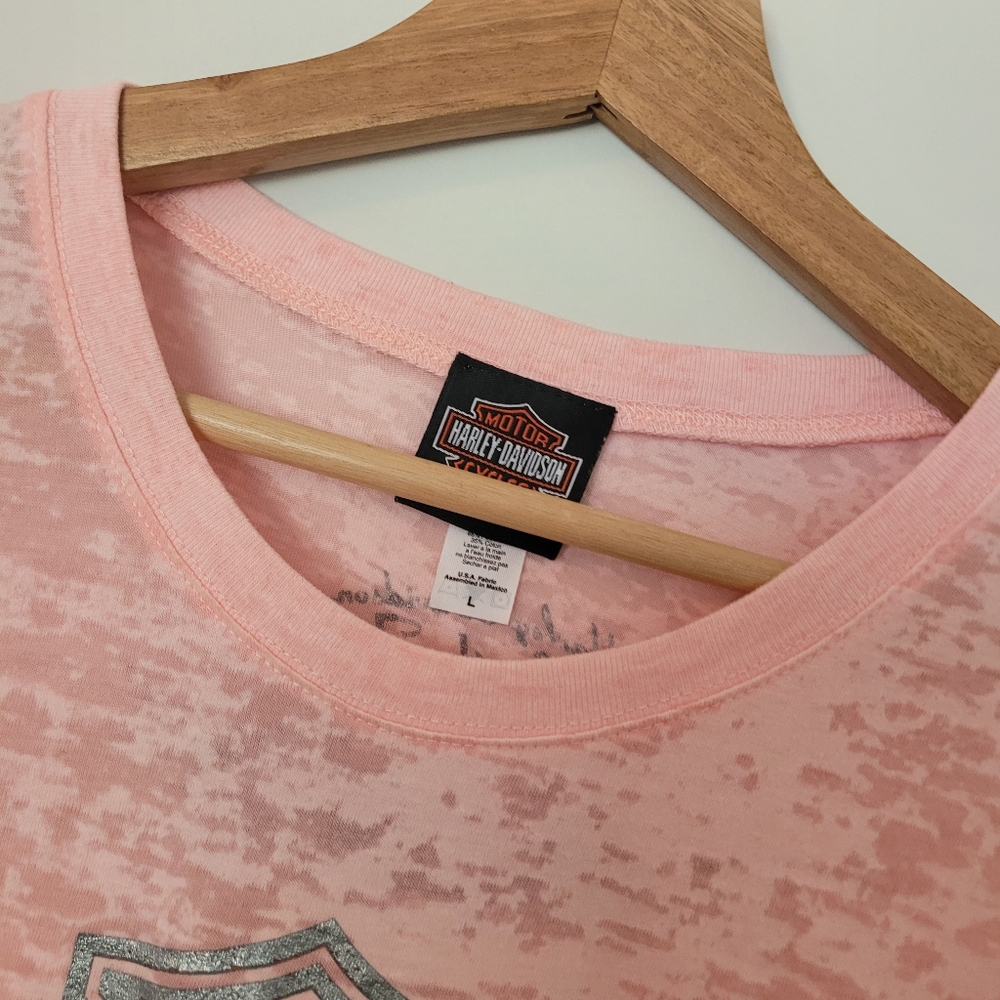 Harley Davidson Pink Semi Sheer Burnout Bikercore T-shirt Large Short Sleeve - Picture 3 of 8